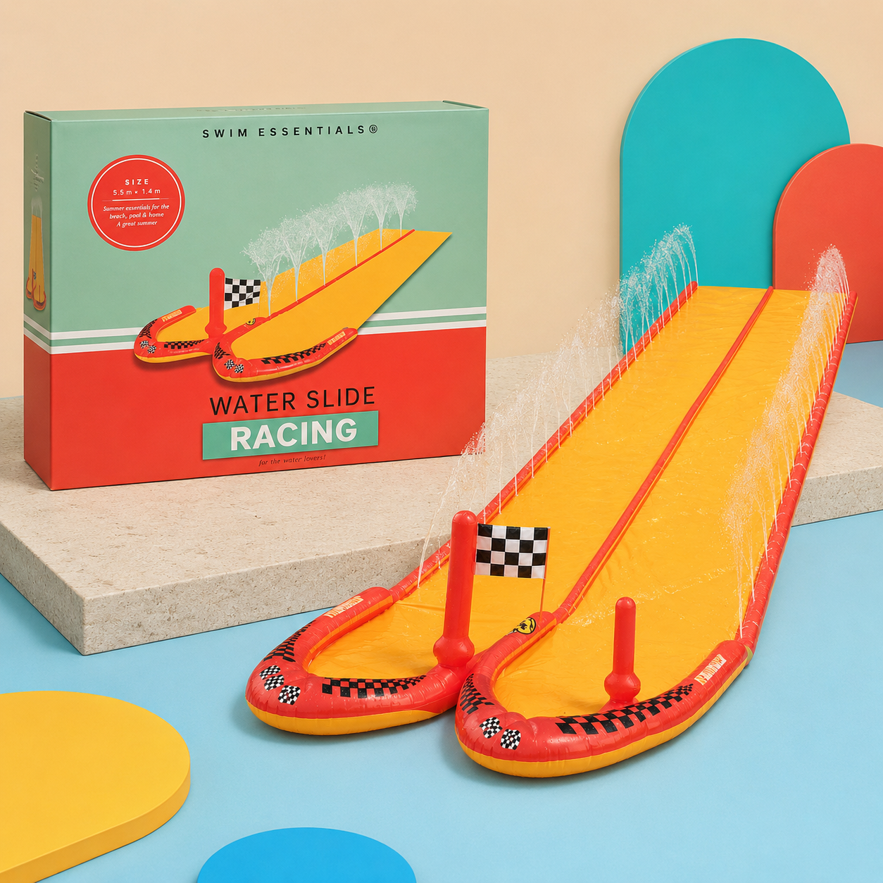 Swim Essentials Waterglijbaan Racing – Dubbele Glijbaan 550 × 140 cm