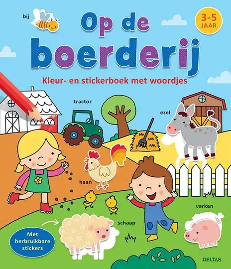 Kleur-en stickerboek met woordjes – Op de boerderij (3-5 j.)