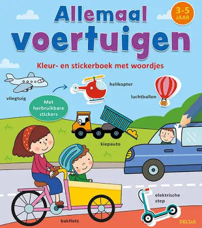 Kleur- en stickerboek met woordjes – Allemaal voertuigen (3-5 j.)